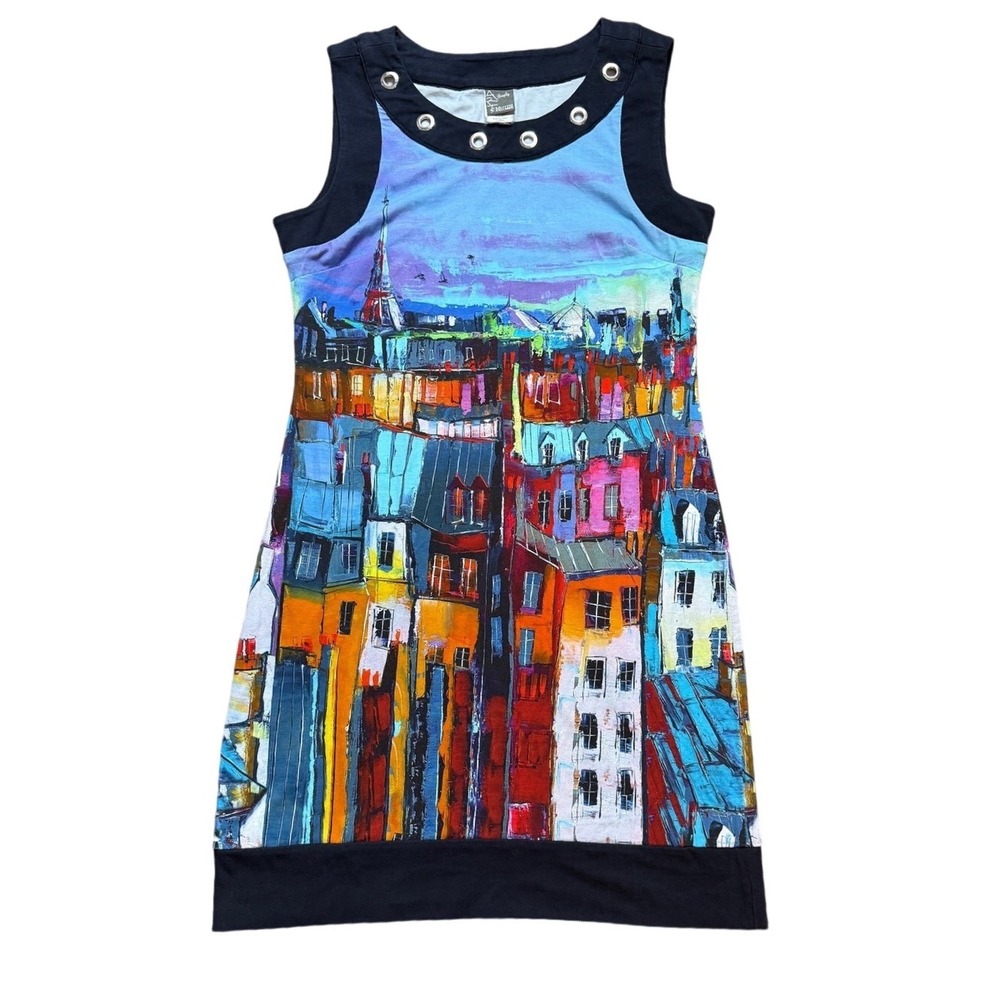 Simply Art by Dolcezza Multicolor Paris Cityscape Mini Dress Size S Wearable Art